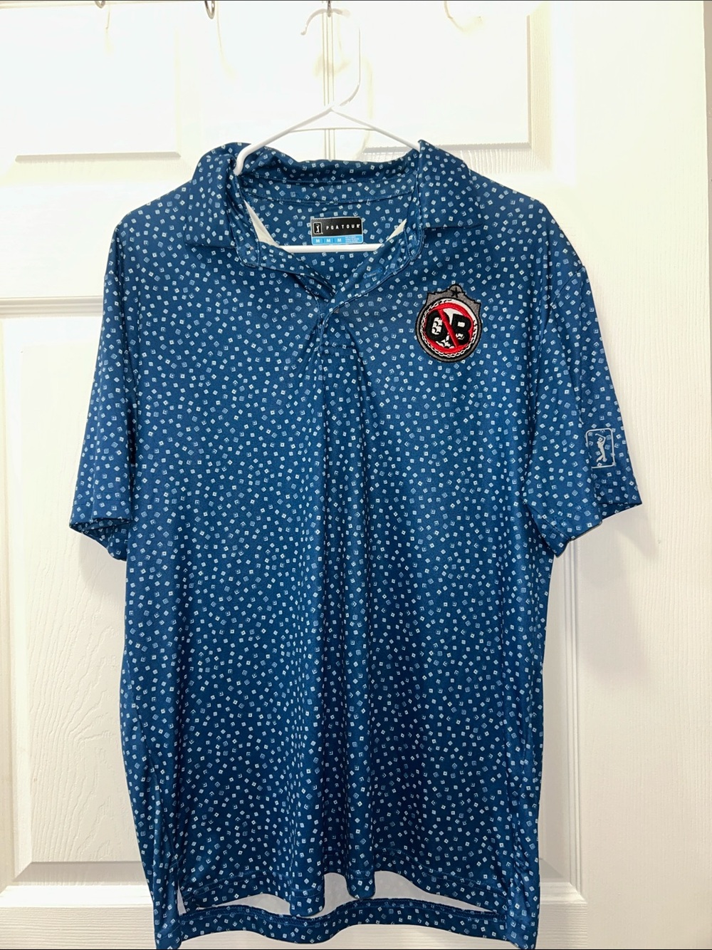 G/FORE Men’s Navy Blue Micro Dot Polo with Branded Patch